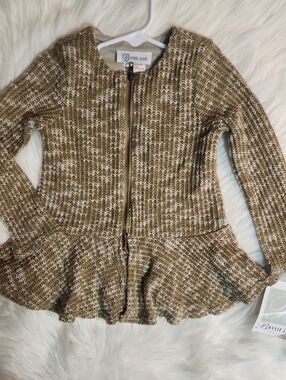 Brand: Bonnie Jean - Green/Cream Knit Zip Peplum Sweater - Size:3t - New
